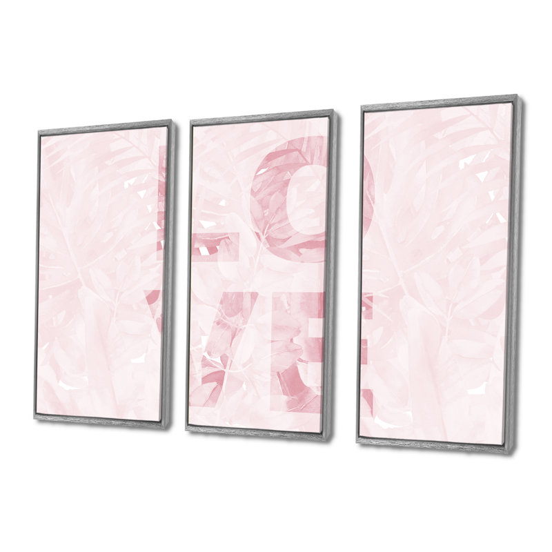«Pink Pastel Love», 3 pièces, cadre flottant, impression sur toile, H 40 po x l 60 po, Argent