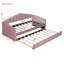 Structure de lit de jour simple rembourré avec couchette, canapé-lit en velours avec ports de charge USB, aucun sommier nécessaire, rose