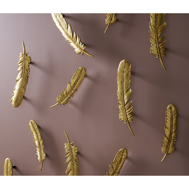 2 Piece Feathers Wall Décor Set, Gold Leaf