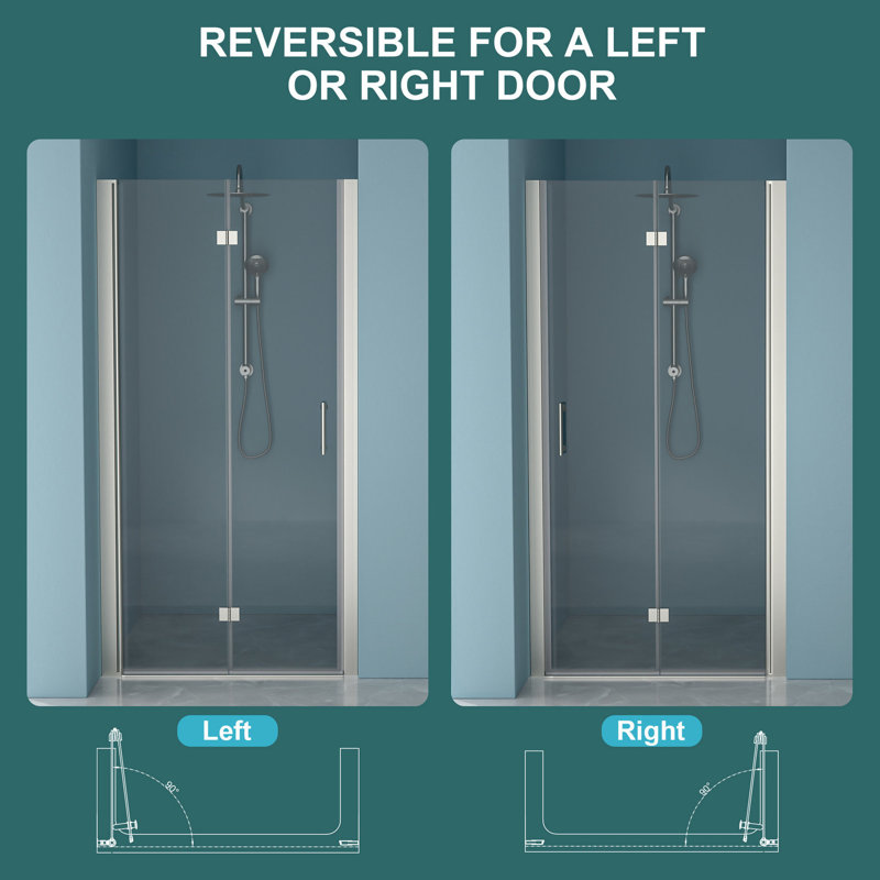 Porte de douche en verre trempé l 32 po x H 72 po Nickel brossé