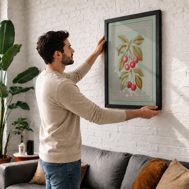 Cherry Study Botanical - Print, A3 - 42.0 x 29.7 cm, White