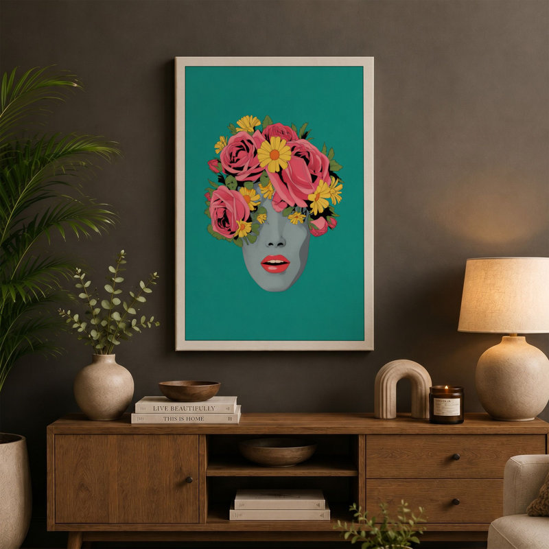Floral Crown Modern - Wrapped Canvas, 36x24 - 91.4 x 61.0 cm, Terracotta Border