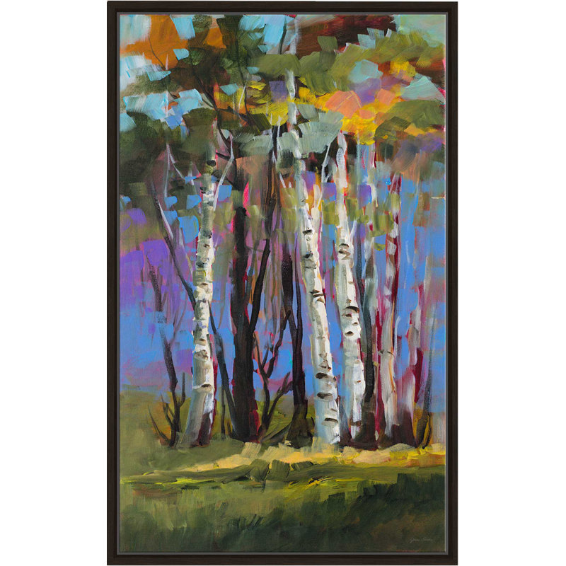 «Golden Birch Trees» par Jane Slivka, reproduction sur toile, H 63,5 po x l 39,5 po x P 2 po, Cadre flottant espresso