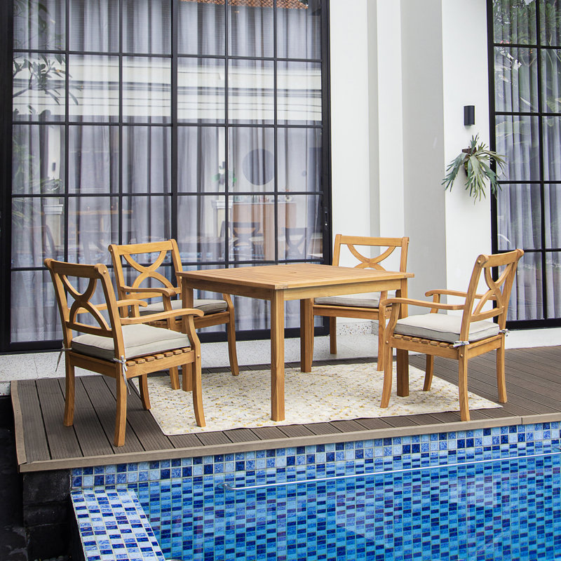 Perrin 4 - Person Teak Outdoor Dining Set With Cushions
