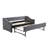 Twin Size Upholstered Daybed with Trundle,USB Port ,Side Pockets,Velvet Daybed with Button on Back and Piping on Waved Shape Arms for Bedroom Guest Room-1914367370
