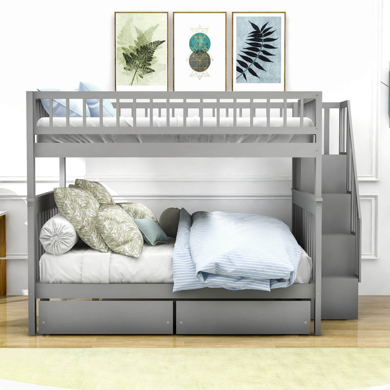 Dimani Kids Full Over Full Bunk Bed with Drawers, Gray