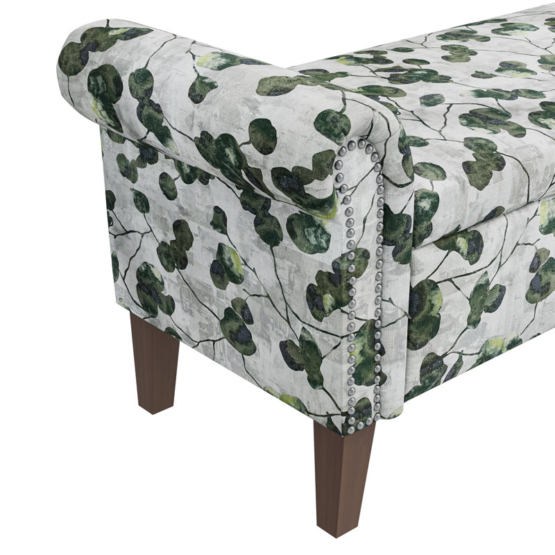 Olwyn Polyester Upholstered Storage Bench, Green Floral