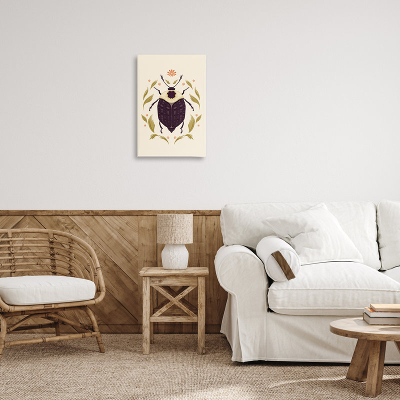 Toile coccinelle noire avec feuilles, design par Hannah Moren, H 24 po x l 16 po