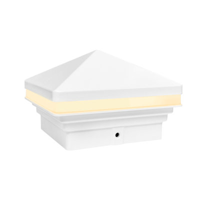 White Low Voltage Integrated LED Metal Fence Post Cap Light 4 In. X 4 In. with Base Adapter Included
