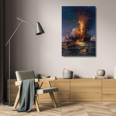 "Burning of the Frigate Philadelphia in the Harbor of Tripoli" by  Edward Moran - Gallery Wrap Canvas Wall Art