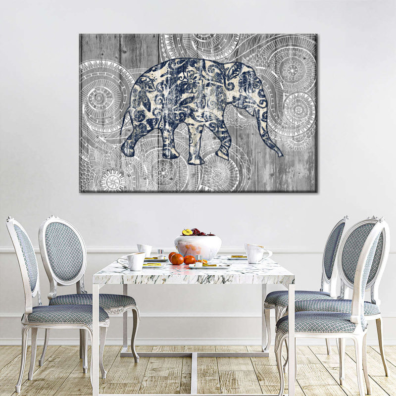 Éléphant floral bohème, H 16 po x l 24 po x P 1,25 po