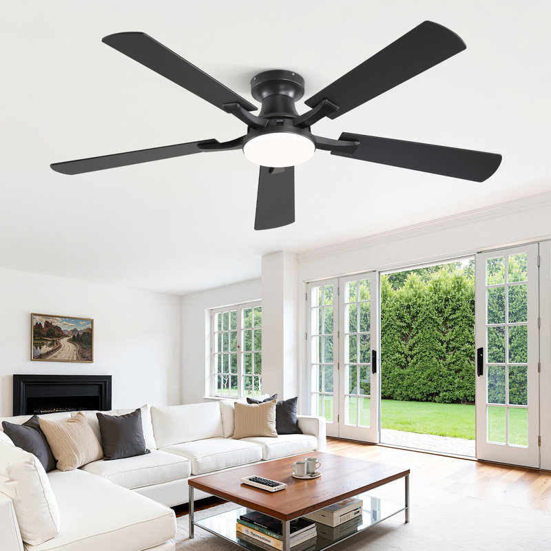 Ventilateur de plafond moderne noir 52 "avec lumière et télécommande Cissline pour chambre / salon