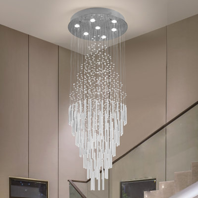 Yazzie 7 - Light 24"W Statement Modern silver Chandelier with Crystal Accents for Living Room(64.5" Height)