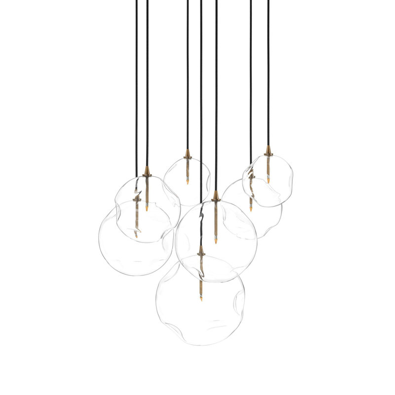 Cluster 7 - Light Chandelier, Clear Asymerical, Heritage Bronze Brass