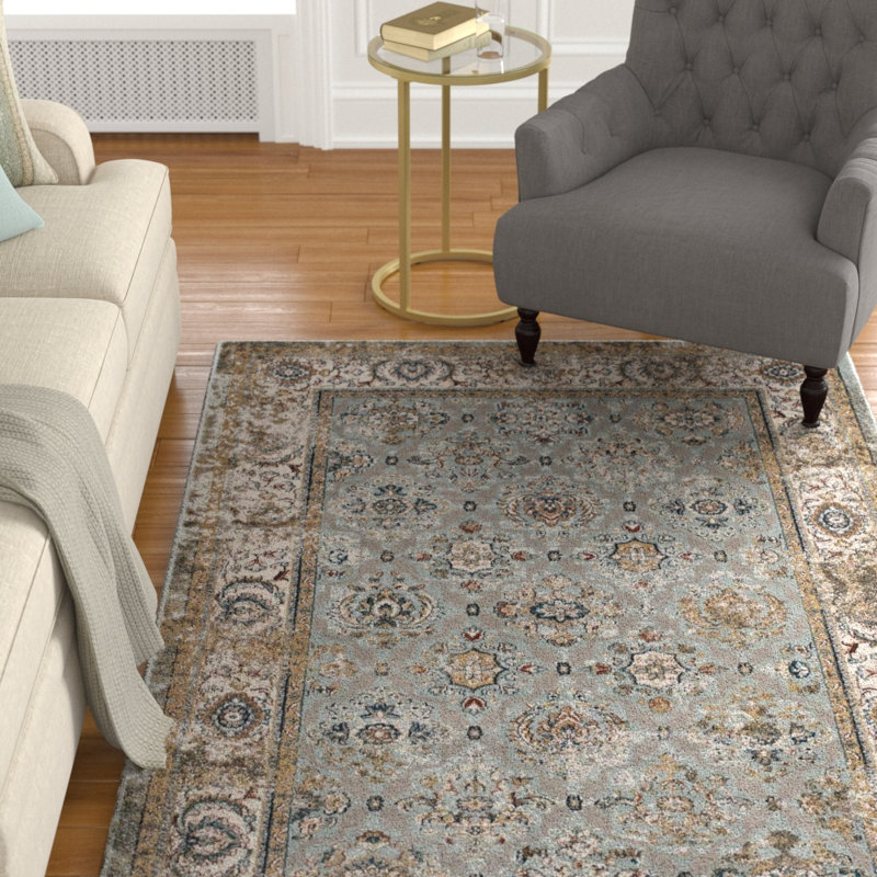 Modway Hisa Distressed Vintage Floral Lattice Area Rug in Silver Blue, Beige and Brown, Rectangle 5' x 8'