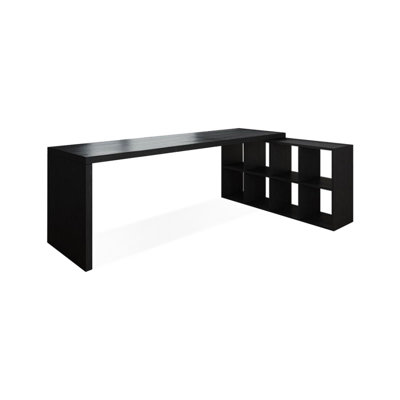 Black L-Shaped Solid Wood Executive desk