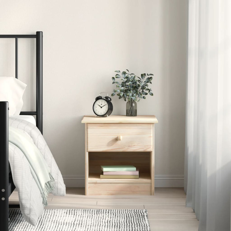 Table de chevet en bois massif Veloute, Naturel, 3 drawers