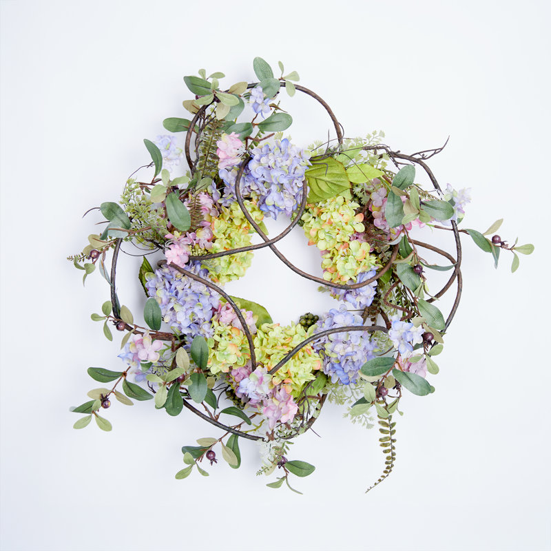 22" Multicolor Artificial Hydrangea Floral Grapevine Wreath