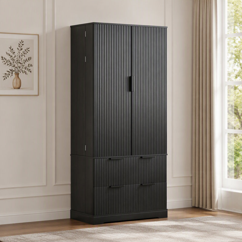 Armoire de cuisine moderne cannelée avec 2 grands tiroirs et 8 étagères à épices, organisateur de rangement autoportant pour salle de bain, salle à manger, bureau, entrée