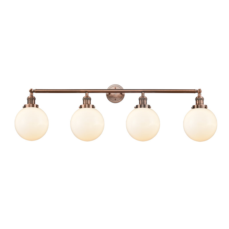 Éclairage pour salle de bain 4 lumières Clementina, Boîtier blanc mat, Cuivre antique, Ampoule DEL rétro de 3,5 watts