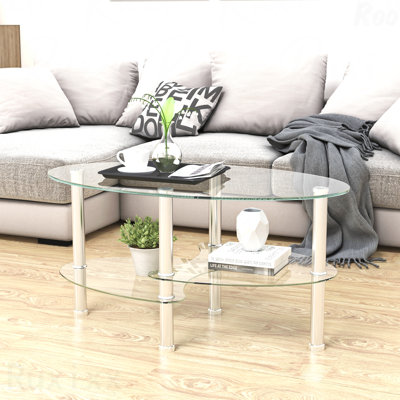 Table basse ovale en verre de style moderne avec table basse et pieds en acier inoxydable