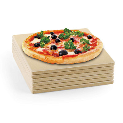 Cook N Home 7.5 Inch Square Pizza Stone with Scraper, Heavy Duty Cordierite Baking Stone for Oven and Grill, Thermal Shock Resistant, Ideal for Baking, 6-Pack with Scraper