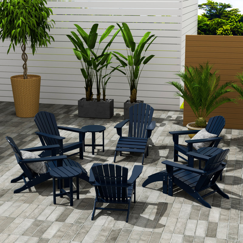Altura Foldable Outdoor Adirondack Set, Navy Blue