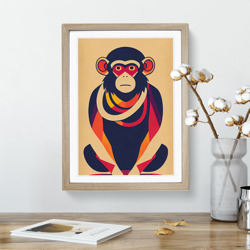 Abstract Monkey No.2 - Wall Art, Oak Framed, 64cm H x 46cm W x 2cm D