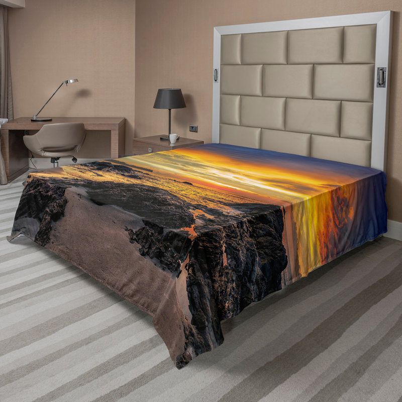 Ambesonne Colorful Top Flat Sheet Majestic Sunrise Sky Blue Orange Cream, Full Flat Sheet