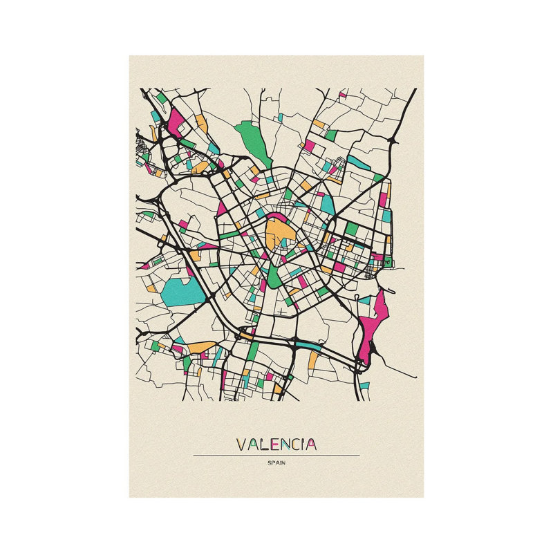 Valencia, Spain Map by Ayse Deniz Akerman - Wrapped Canvas Gallery-Wrapped Canvas Giclée, 152.5 cm H x 101.5 cm W
