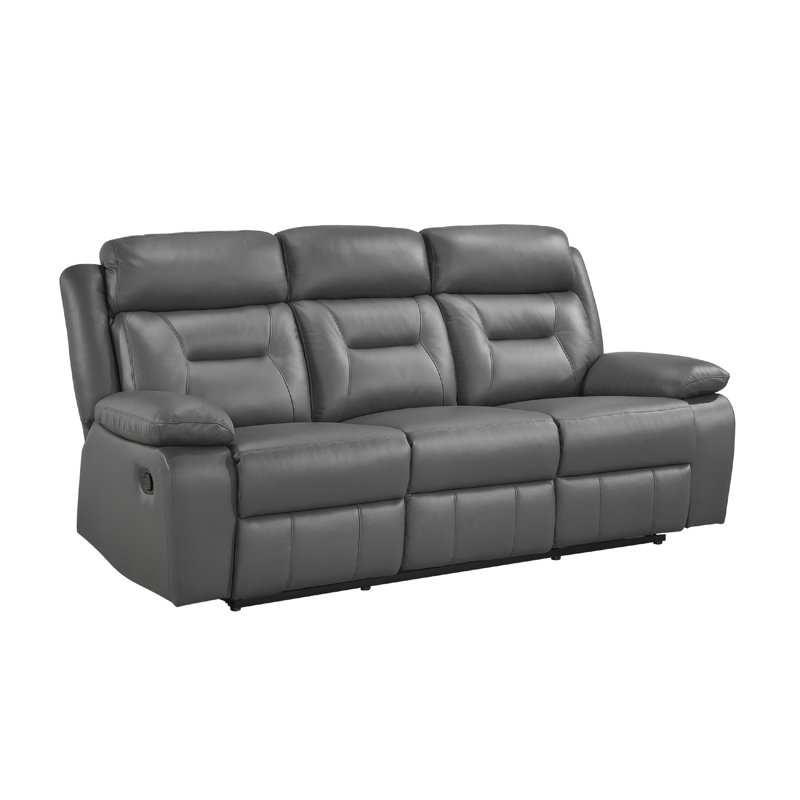 Conia Power Double Reclining Sofa, Leather, USB, 87 Inch, Manual - Push Button, Dark Gray