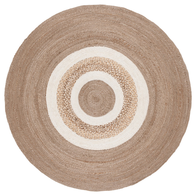 Natural Fiber Handwoven Jute Geometric Rug, Round 6'