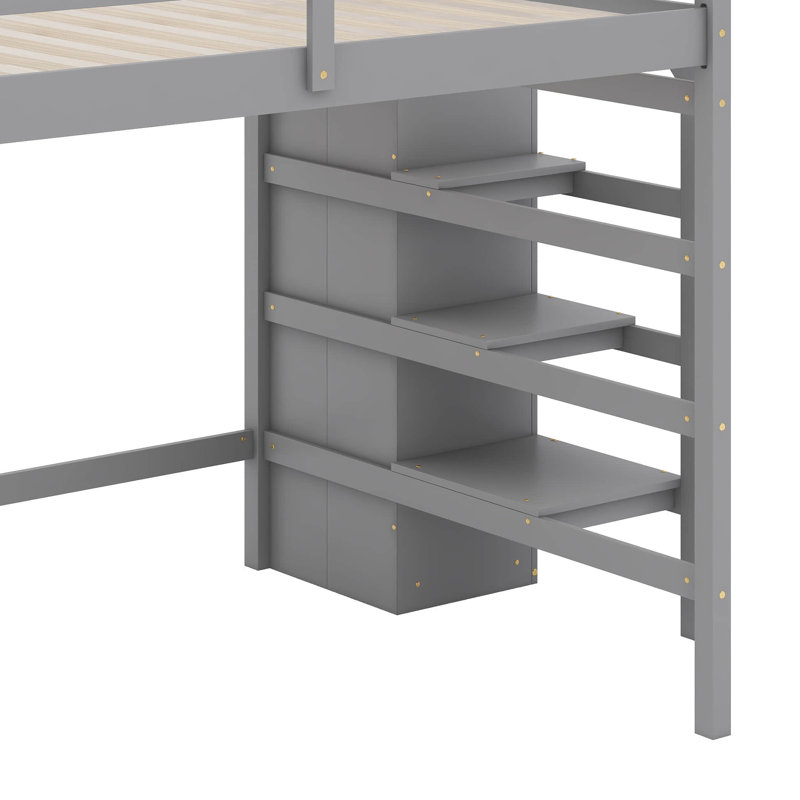 Full Size Loft Bed With Storage Wardrobe, Gray