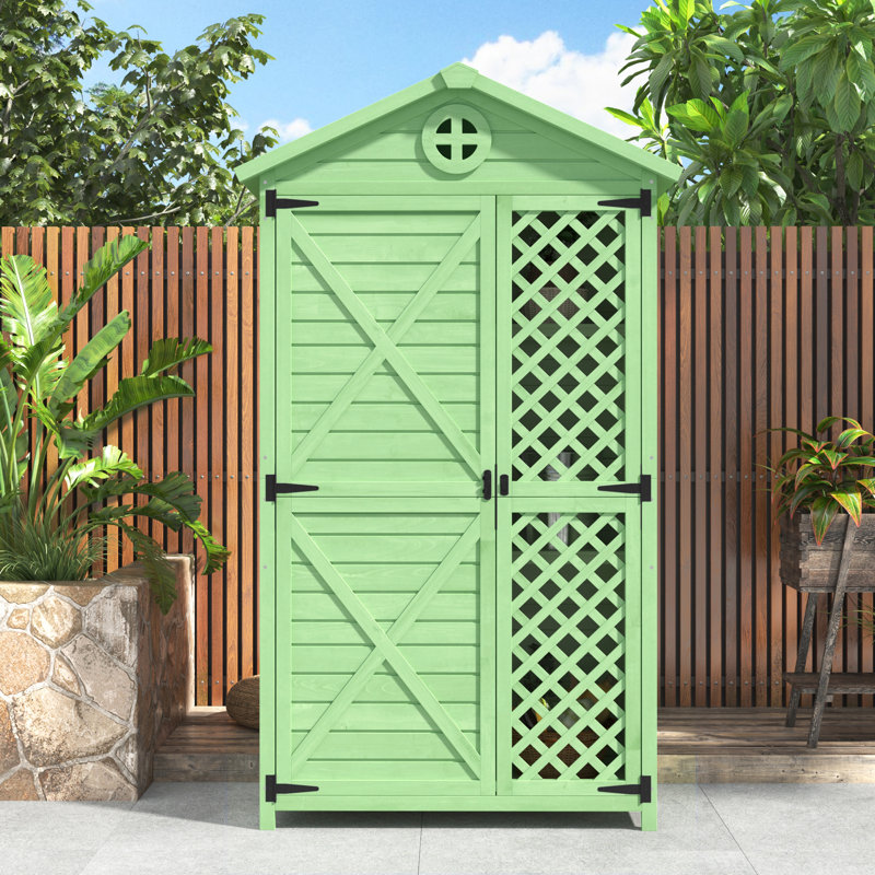 2 ft. W x 1 ft. 10 in. D Solid Wood Steep Slope Tool Shed, Green