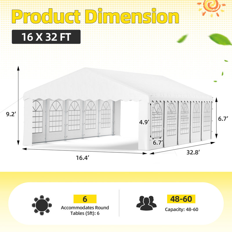 16 Ft. W x 32 Ft. D Canopy Tent With 5 Side Walls Heavy Duty Party Tents For Parties, 16ft. W x 32ft. D