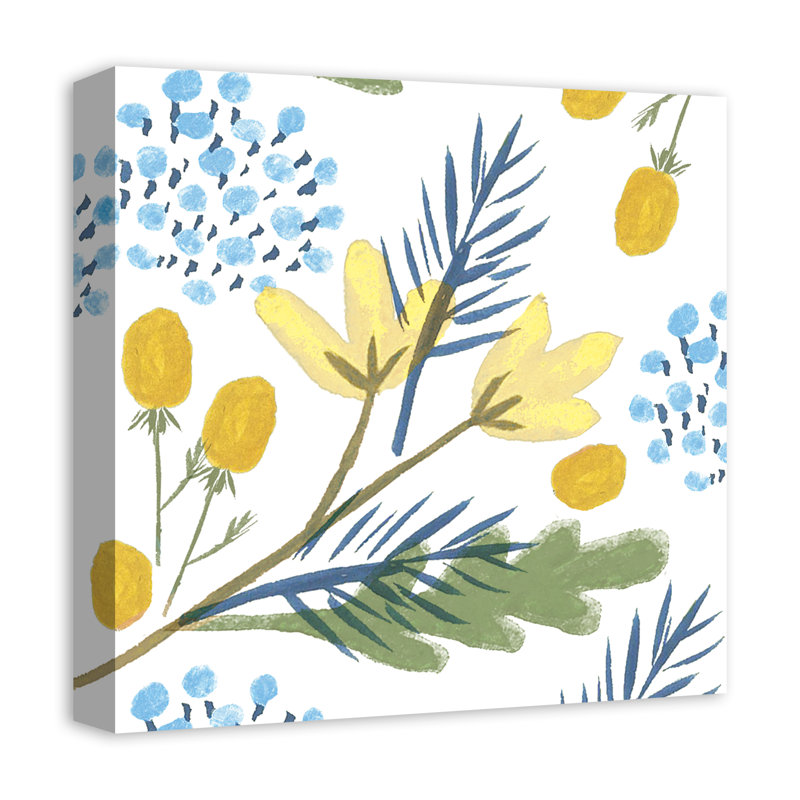 Yellow Floral Canvas Wall Art with MDF Backing, 16x16 Inches