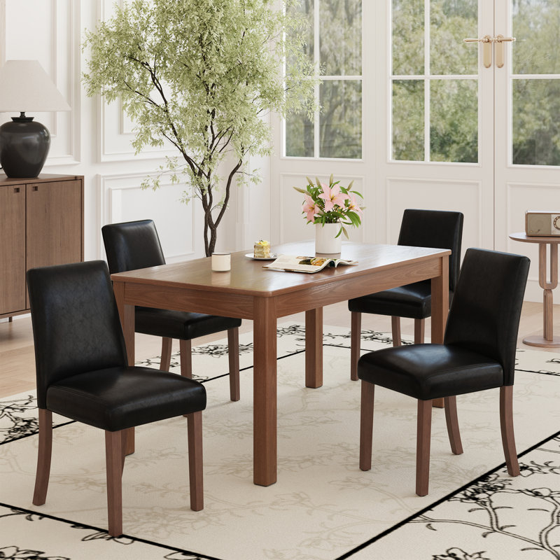 17.3'' Wide Modern Upholstered Fabric High Back Parsons Side Dining Chair with Solid Wood Legs, Black