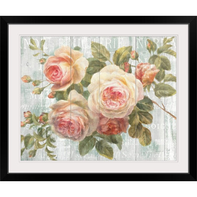 «Heldana Vintage Roses on Driftwood», reproduction d'art graphique Danhui Nai