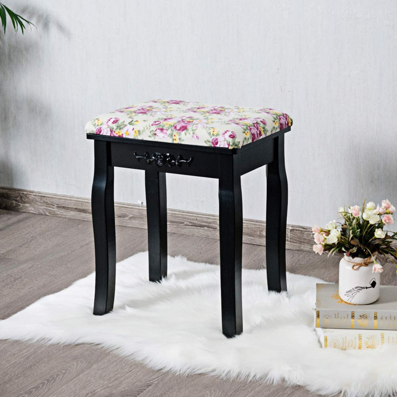 Brough 30cm Wide Rectangle Floral Ottoman, Black