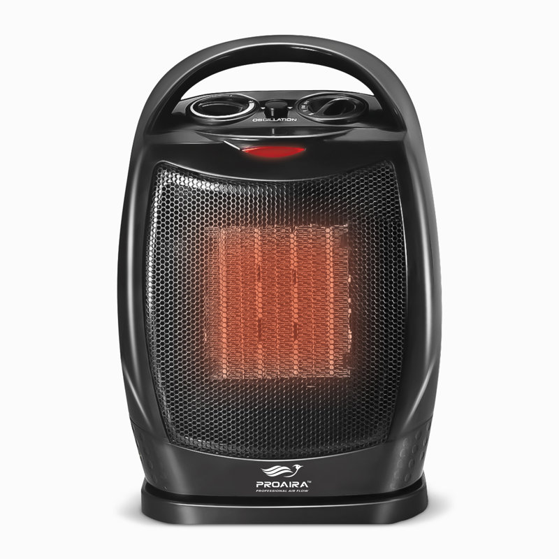 Proaira Black Ceramic Electric Space Heater with Thermostat