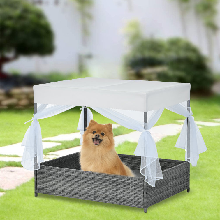 Patio Dog Bed Seasonal PE Wicker Pet Furniture Dog Bed With Canopy