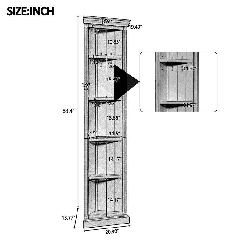 White Adjustable Corner Wood Bookcase Suite with LED Lighting