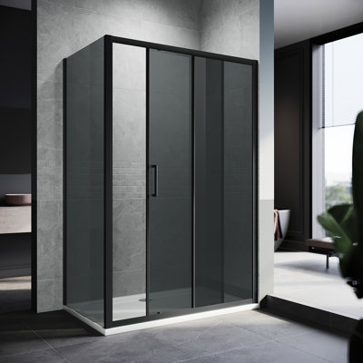 190*100*0.8cm, Safety Aluminum Framed Single-Sided Self-Cleaning Glass Shower Door with Side Panels, Black.