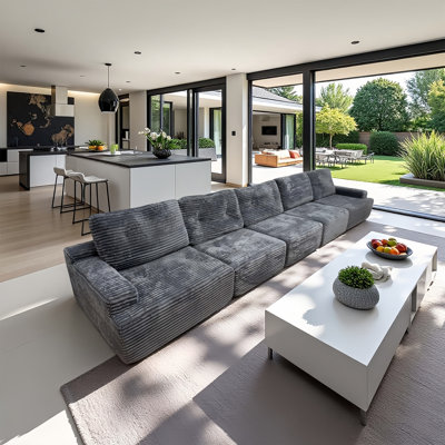 Vacuum compressed grey five-seater living room sofa