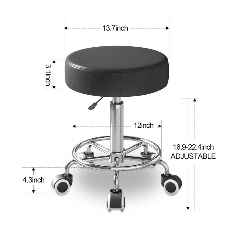 PU Leather Rolling stools, Black
