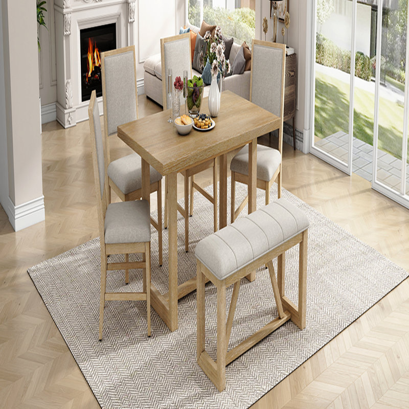 Ensemble de table de salle à manger 6 pièces pour 6, table de cuisine en bois de 60 po et 4 chaises avec banc et base en tréteaux