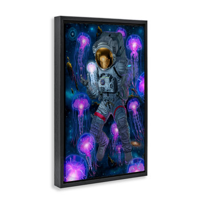 «Cosmic Encounter Astronaut & Jellyfish», art mural encadré flottant, conception par Vincent Hie