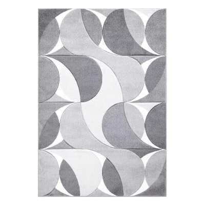 Kenzo Grey Abstract Geometric Modern Rug – Large Living Room Carpet | Bedroom & Hallway Runner | Soft, Stain Resistant, Non-Shedding Floor Mat
