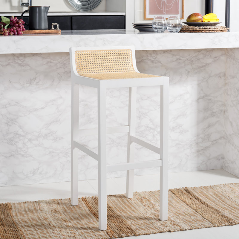 Tabouret de bar et de comptoir McCarthy Cane, Blanc / Naturel, Tabouret de bar (siège d'une hauteur de 31,5 po)