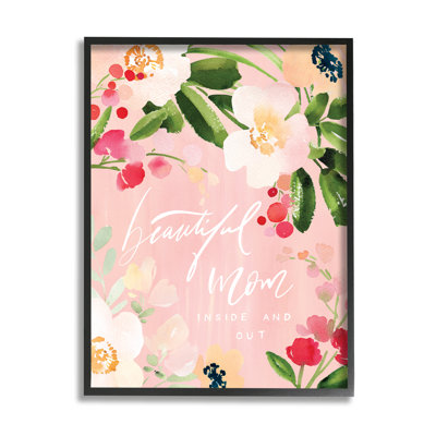 «Beautiful Mom Floral Mother's Day» encadré sur bois par Caverly Smith, impression